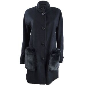 DKNY Women's Faux-Fur-Pocket Walker Coat - Black